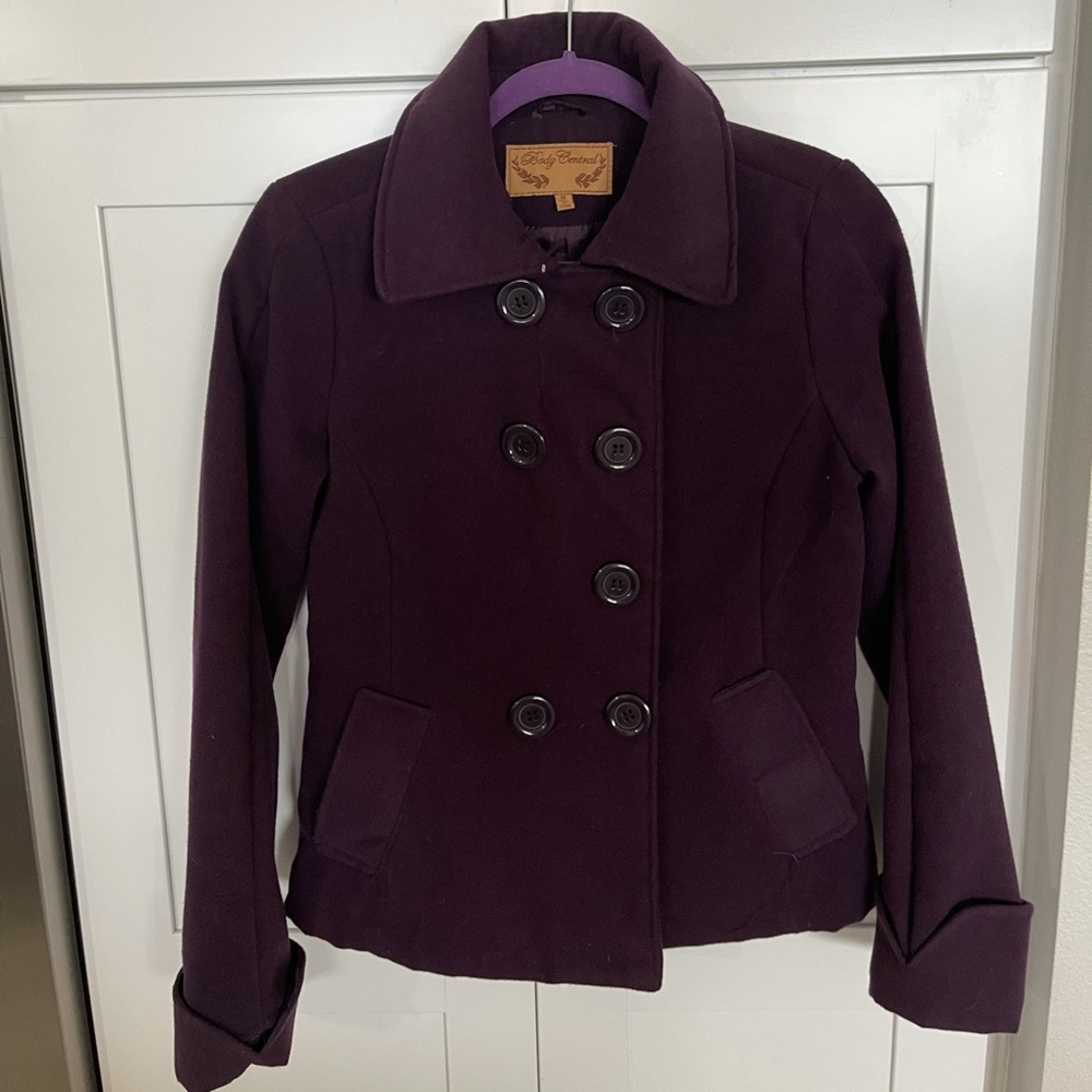 Body Central Purple Button-Up Peacoat